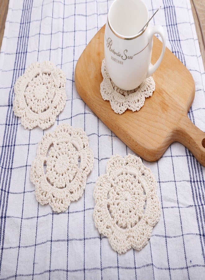 Phantomon مفارش فانتومون، مفارش كروشيه قطنية دائرية مصنوعة يدوياً، مفارش صغيرة من القماش، 4 بوصات، عبوة من 4 قطع (بيج) - Image 3